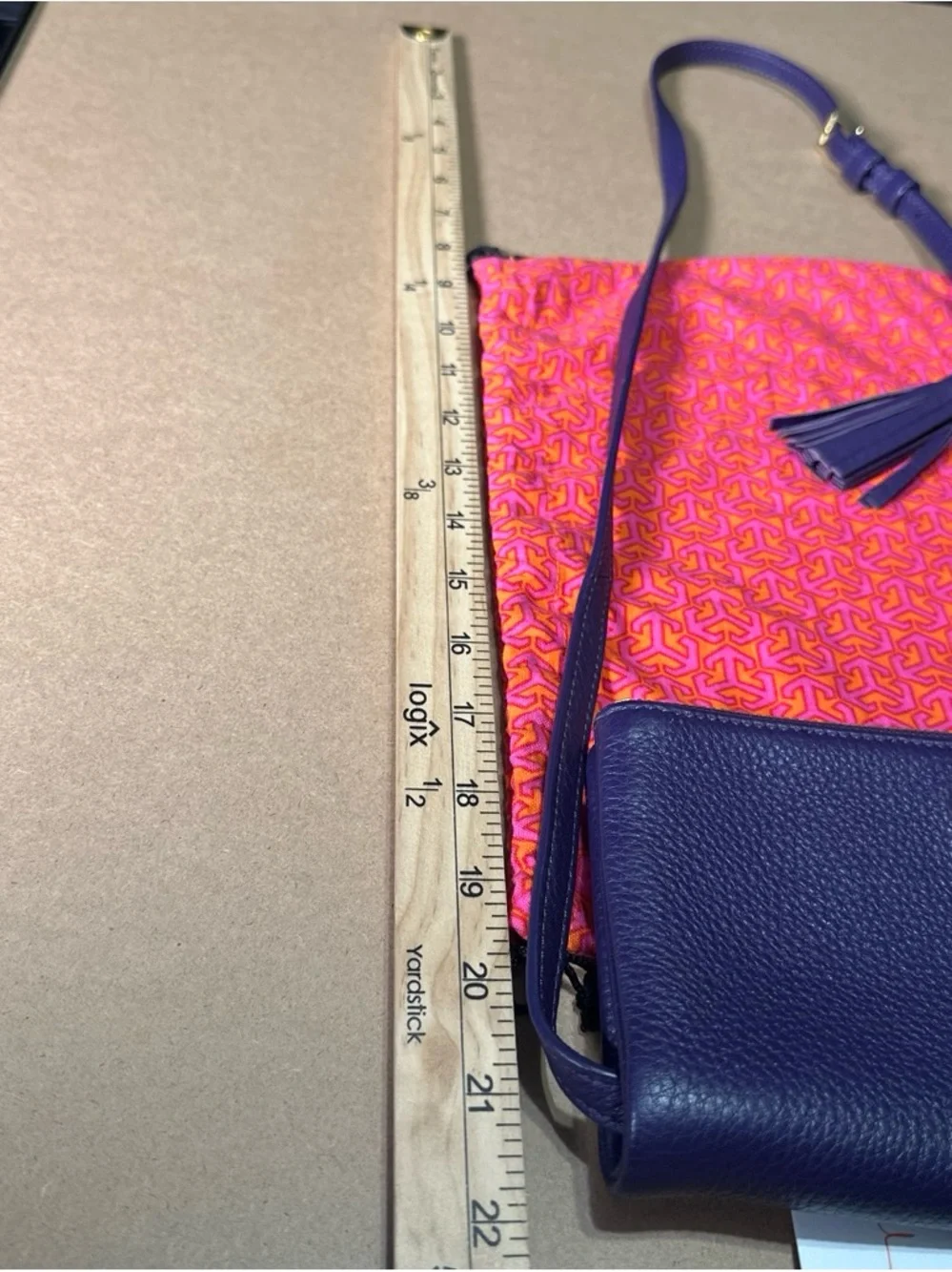 Tory Burch Robinson Foldover Crossbody Bag Purple Pebbled Leather Tassel